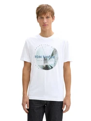 TOM TAILOR T-Shirt mit Foto-Print Weiß/Creme/Gelb/Blau