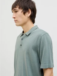 Jack & Jones Kurzarmpullover JJEEMIL KNIT RELAXED POLO SS SN Hellblau/Grün/Hellgrün