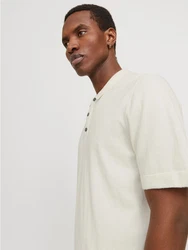 Jack & Jones Kurzarmpullover JJEEMIL KNIT RELAXED POLO SS SN Khaki/Weiß/Beige