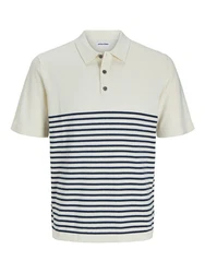 Jack & Jones Kurzarmpullover JJEEMIL KNIT RELAXED POLO SS SN Dunkelblau/Weiß/Beige/Blau/Creme/Hellblau