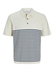 Jack & Jones Kurzarmpullover JJEEMIL KNIT RELAXED POLO SS SN Dunkelblau/Weiß/Beige/Blau/Creme/Hellblau
