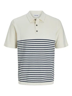 Jack & Jones Kurzarmpullover JJEEMIL KNIT RELAXED POLO SS SN Dunkelblau/Weiß/Beige/Blau/Creme/Hellblau