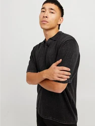 Jack & Jones Kurzarmpullover JJELEO KNIT POLO SS LN Schwarz/Dunkelgrau/Hellgrau/Grau