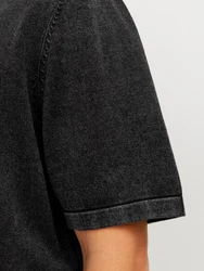 Jack & Jones Kurzarmpullover JJELEO KNIT POLO SS LN Schwarz/Dunkelgrau/Hellgrau/Grau
