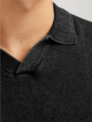 Jack & Jones Kurzarmpullover JJELEO KNIT POLO SS LN Schwarz/Dunkelgrau/Hellgrau/Grau