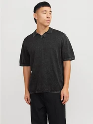 Jack & Jones Kurzarmpullover JJELEO KNIT POLO SS LN Schwarz/Dunkelgrau/Hellgrau/Grau