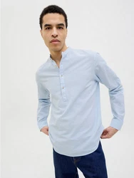 Jack & Jones Langarmhemd JJESUMMER HALF PLACKET SHIRT LS SN Hellblau/Blau