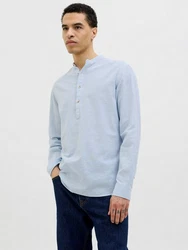 Jack & Jones Langarmhemd JJESUMMER HALF PLACKET SHIRT LS SN Hellblau/Blau