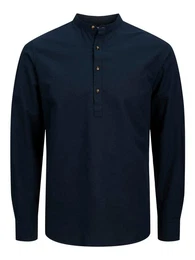 Langarmhemd JJESUMMER HALF PLACKET SHIRT LS SN mit Bandkragen