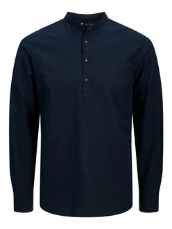 Jack & Jones Langarmhemd JJESUMMER HALF PLACKET SHIRT LS SN Dunkelblau