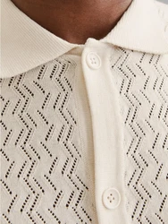 Jack & Jones Polokragenpullover JORTYLER KNIT SS POLO SN Beige/Weiß/Creme