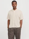 Jack & Jones Polokragenpullover JORTYLER KNIT SS POLO SN Beige/Weiß/Creme