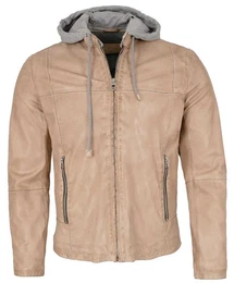 Lederjacke MSRaymond - Herren Lederjacke Lammnappa Kapuze beige