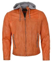 Lederjacke MSRaymond - Herren Lederjacke Lammnappa Kapuze orange