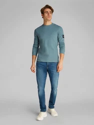 Calvin Klein Jeans Langarmshirt Badge Waffle LS Tee Blau/Türkis/Grau/Grün/Hellblau