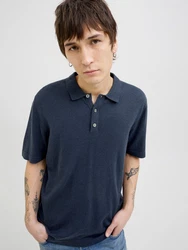Jack & Jones Kurzarmpullover JJEEMIL KNIT RELAXED POLO SS SN Dunkelblau/Blau/Hellblau