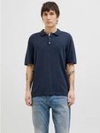 Jack & Jones Kurzarmpullover JJEEMIL KNIT RELAXED POLO SS SN Dunkelblau/Blau/Hellblau