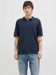Kurzarmpullover JJEEMIL KNIT RELAXED POLO SS SN mit Polo Kragen