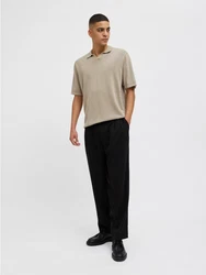 Jack & Jones Kurzarmpullover JJELEO KNIT POLO SS LN Khaki/Beige/Braun