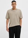 Jack & Jones Kurzarmpullover JJELEO KNIT POLO SS LN Khaki/Beige/Braun