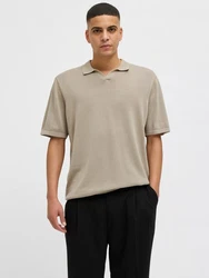 Jack & Jones Kurzarmpullover JJELEO KNIT POLO SS LN Khaki/Beige/Braun