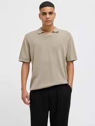Kurzarmpullover JJELEO KNIT POLO SS LN mit Polo Kragen