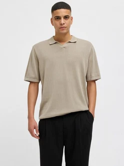 Jack & Jones Kurzarmpullover JJELEO KNIT POLO SS LN Khaki/Beige/Braun
