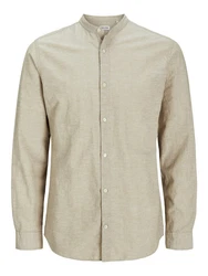 Jack & Jones Langarmhemd JJEBREEZE BAND SHIRT LS SN Khaki/Weiß/Beige