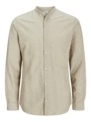Jack & Jones Langarmhemd JJEBREEZE BAND SHIRT LS SN Khaki/Weiß/Beige
