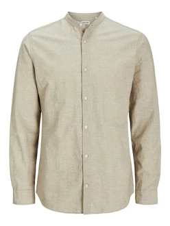 Jack & Jones Langarmhemd JJEBREEZE BAND SHIRT LS SN Khaki/Weiß/Beige
