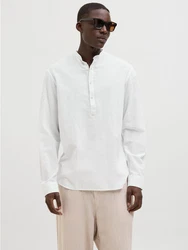 Jack & Jones Langarmhemd JJESUMMER HALF PLACKET SHIRT LS SN Weiß/Creme
