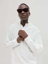 Jack & Jones Langarmhemd JJESUMMER HALF PLACKET SHIRT LS SN Weiß/Creme