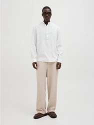 Jack & Jones Langarmhemd JJESUMMER HALF PLACKET SHIRT LS SN Weiß/Creme