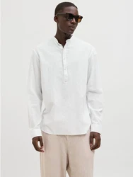 Jack & Jones Langarmhemd JJESUMMER HALF PLACKET SHIRT LS SN Weiß/Creme