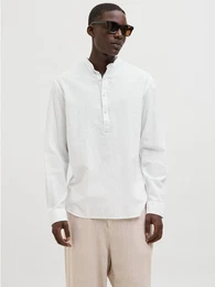 Langarmhemd JJESUMMER HALF PLACKET SHIRT LS SN mit Bandkragen