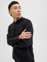 Jack & Jones Langarmhemd JJESUMMER HALF PLACKET SHIRT LS SN Dunkelblau/Schwarz