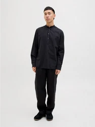 Jack & Jones Langarmhemd JJESUMMER HALF PLACKET SHIRT LS SN Dunkelblau/Schwarz