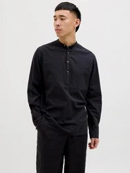 Jack & Jones Langarmhemd JJESUMMER HALF PLACKET SHIRT LS SN Dunkelblau/Schwarz