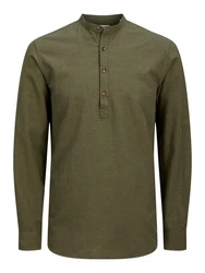 Jack & Jones Langarmhemd JJESUMMER HALF PLACKET SHIRT LS SN Dunkelgrün/Khaki