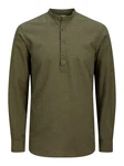 Jack & Jones Langarmhemd JJESUMMER HALF PLACKET SHIRT LS SN Dunkelgrün/Khaki