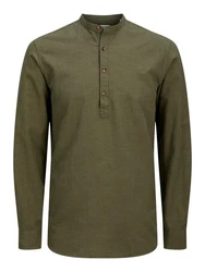 Jack & Jones Langarmhemd JJESUMMER HALF PLACKET SHIRT LS SN Dunkelgrün/Khaki