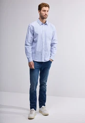 STREET ONE MEN Langarmhemd Hellblau/Blau