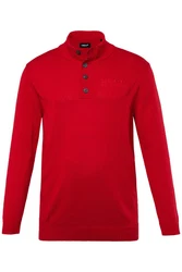 Men Plus Rundhalspullover Troyer Zippkragen Knopfleiste Stick Rot/Dunkelrot