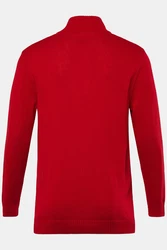 Men Plus Rundhalspullover Troyer Zippkragen Knopfleiste Stick Rot/Dunkelrot