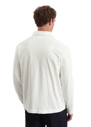 Marc O'Polo Langarm-Poloshirt Khaki/Weiß/Grau/Creme