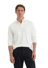 Langarm-Poloshirt in softem Slub-Jersey