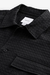 Next Langarmhemd Waffelstruktur Schwarz/Dunkelgrau