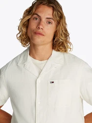 Tommy Jeans Kurzarmhemd TJM LINEN BLEND CAMP SS EXT Khaki/Weiß/Creme/Hellblau/Beige