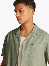 Tommy Jeans Kurzarmhemd TJM LINEN BLEND CAMP SS EXT Dunkelgrün/Grün/Khaki/Hellgrün