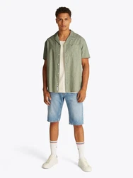 Tommy Jeans Kurzarmhemd TJM LINEN BLEND CAMP SS EXT Dunkelgrün/Grün/Khaki/Hellgrün